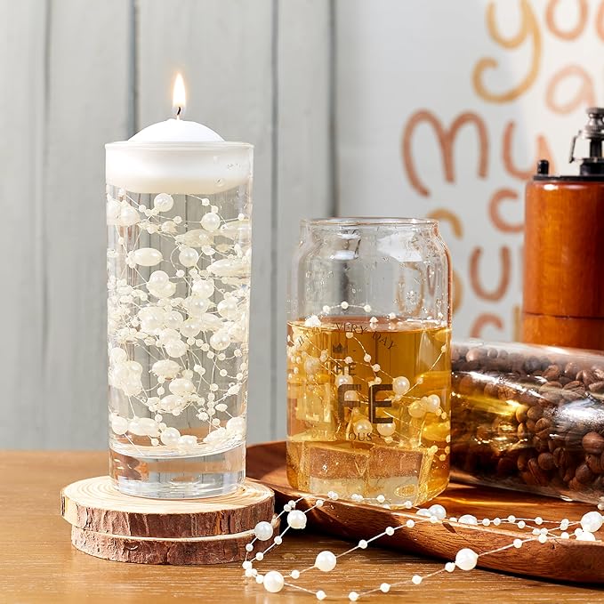 LAIDANLA 30 Pcs Light Gold Artificial Floating Pearls for Vases Faux Pearl Beads String for Garland Vase Filler Floating Candle Wedding Anniversary Birthday Party Table Centerpiece Vases Decor