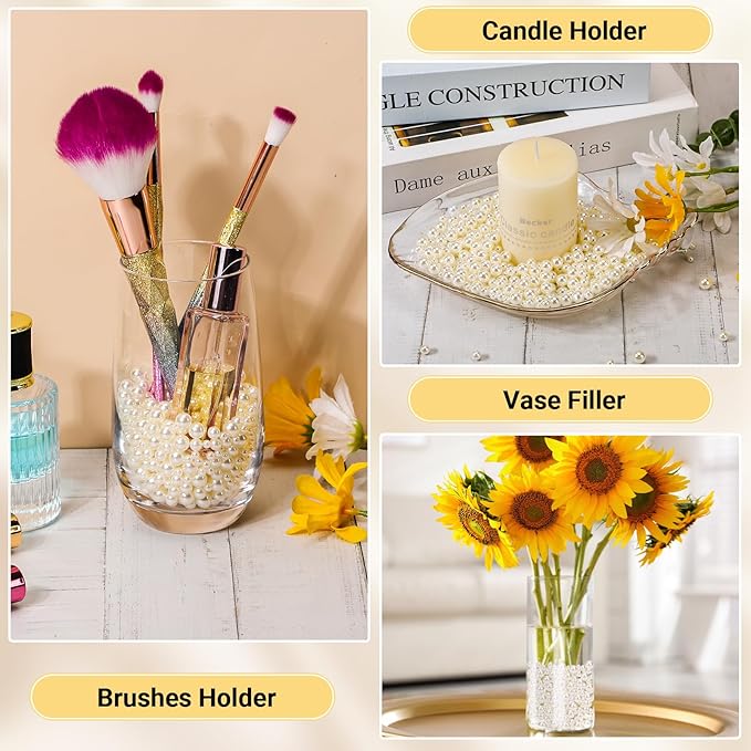 Suream Makeup Brush Beads with Luster, 8mm/0.31inch Round No Hole Faux Pearls for Table Scatter, Vase Filler, Wedding, Candle Centerpiece, DIY Craft, Christmas, Home Decor (1300PCS Ivory)