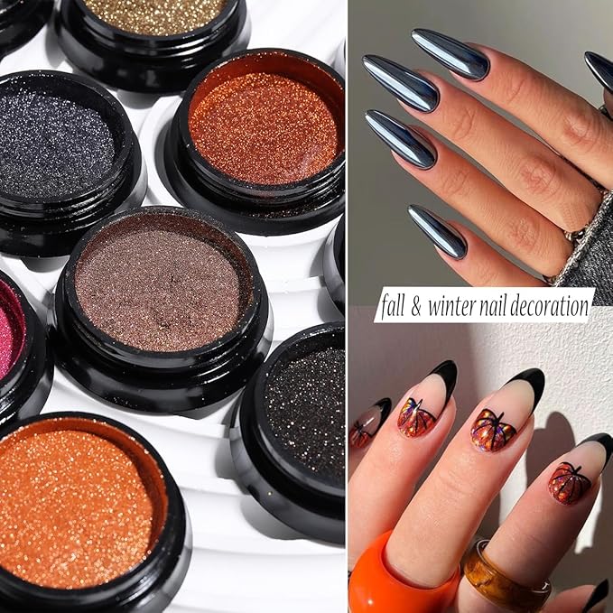 Chrome Nail Glitter Powder Set, 18 Colors Silver Black Red Green Metallic Effect Mirror Powder for Nails with Brushes, Pearl White Chrome Powder for Nails, Glazed Donut Nail Art, Manicure Supplies