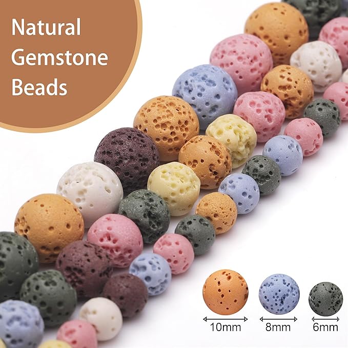 Natural Stone Beads for Jewelry Making,8mm Colorful Lava Polished Smooth Round Gemstone Beads for Bracelet Necklace 15 Inch