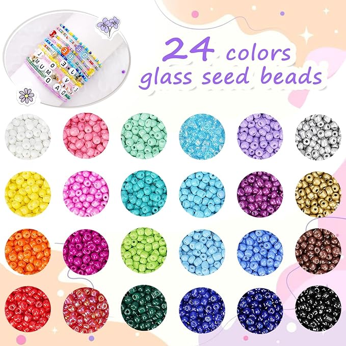 efivs arts 4500pcs Seed Beads 24 Colors 4mm Round Beads for Friendship Bracelet Making Kit Waist Small Bead Rainbow Beads for DIY Crafting 6/0
