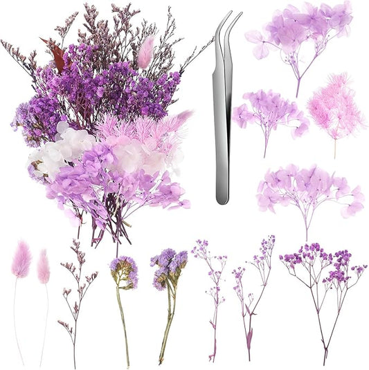 Real Dried Flowers, Natural Dry Flowers Mixed Natural Pressed Flowers Flores Secas Dried Florals for Crafts,Resin,Candle Making (Purple)