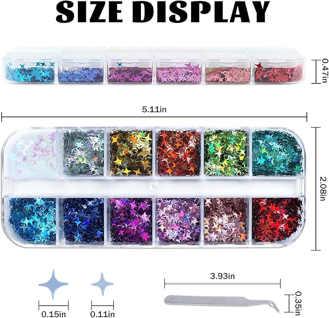 AddFavor 4 Boxes Holographic Nail Glitter Mixed Butterfly Heart Star Sequins Iridescent Flakes Fruit Nail Slice for Nail Art Decorations Supplies