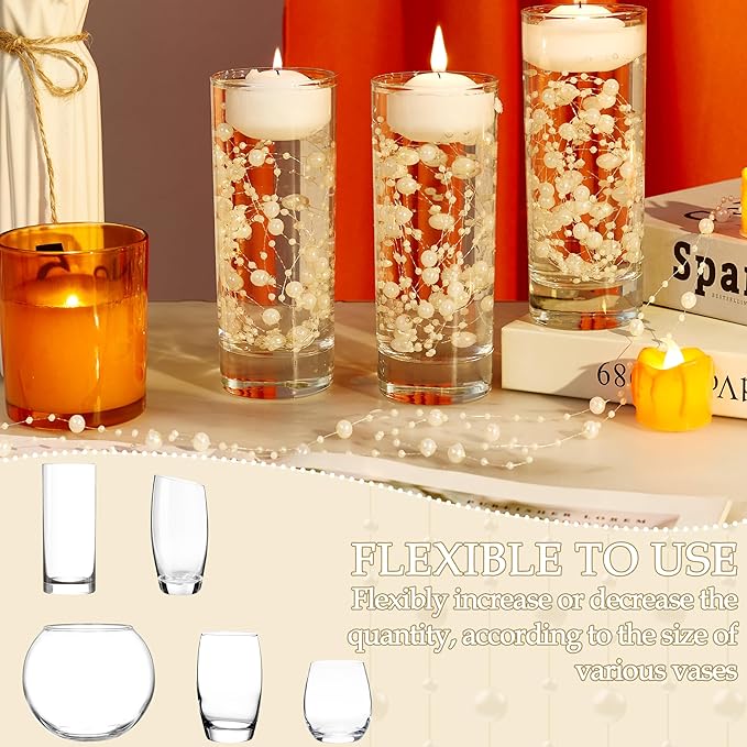 LAIDANLA 30 Pcs Light Gold Artificial Floating Pearls for Vases Faux Pearl Beads String for Garland Vase Filler Floating Candle Wedding Anniversary Birthday Party Table Centerpiece Vases Decor