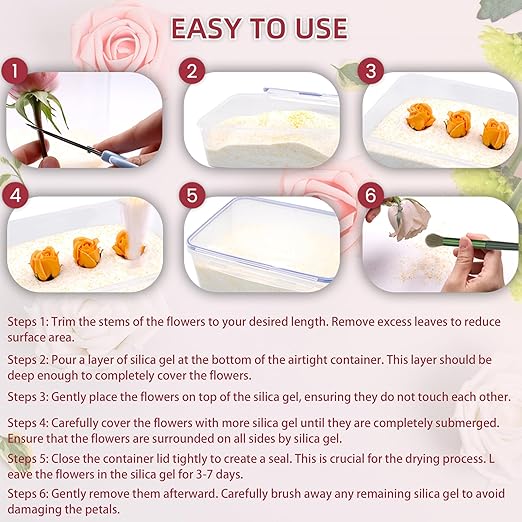 (NET 6 LBS) Silica Gel for Flower Drying, Silica Gel Flower Drying Crystals, Reusable Flower Drying Silica for Wedding Bouquet Preservation