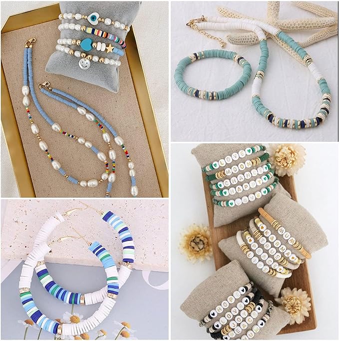 Greentime 4550 Pcs Clay Beads for Bracelet Making, 48 Colors Flat Round PolymerBeads Spacer Heishi Beads with Letter Beads and Various Pendant Charms Kits for DIY Crafts