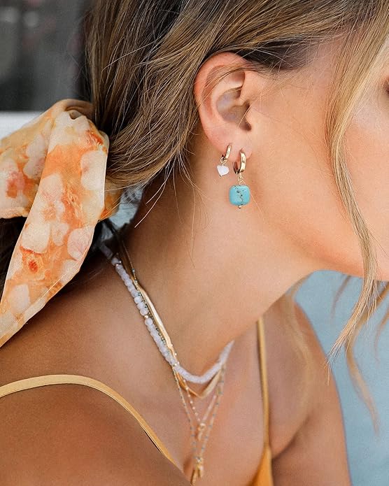 Gold Plated Huggie Hoop Earrings with Charms Fashion Pearl Drop Dangle Earrings for Women Handmade Karma Circle Jewelry for Ladies Lightweight Pearl Earrings on Christmas