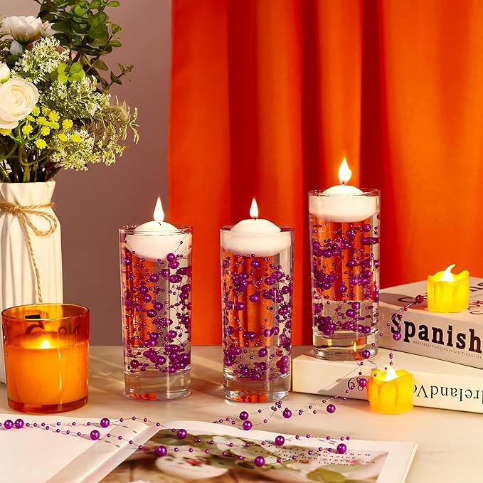 LAIDANLA 30 Pcs Purple Artificial Floating Pearls for Vases Faux Pearl Beads String for Garland for Vase Filler Floating Candle Wedding Holiday Party Table Centerpiece Vases Decor