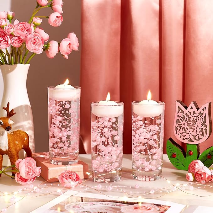 LAIDANLA 30 Pcs Pink Artificial Floating Pearls for Vases Faux Pearl Beads String for Garland Vase Filler Floating Candle Wedding Valentine's Day Birthday Party Table Centerpiece Vases Decor