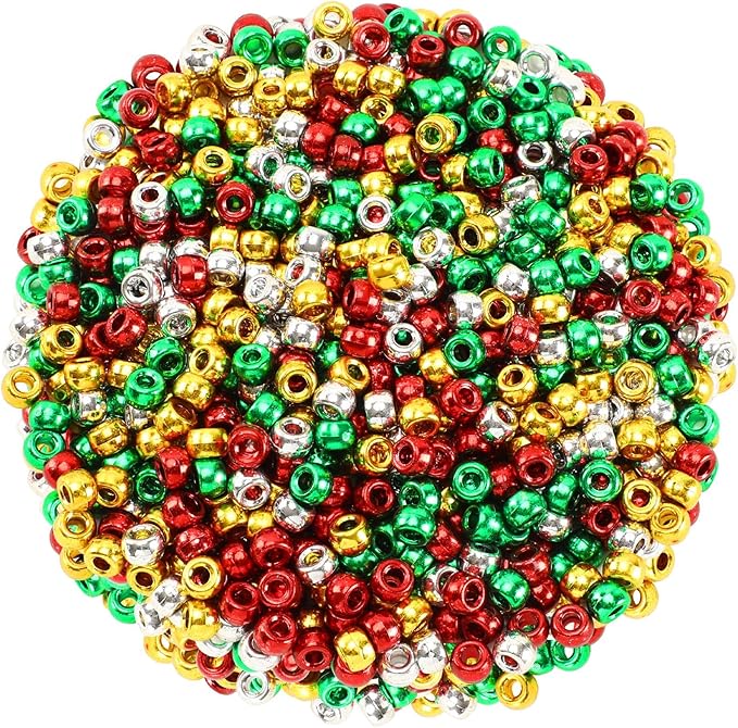UPINS Christmas Pony Beads - 1200 Pcs Red, Green, Silver, Gold for Craft Jewelry Making