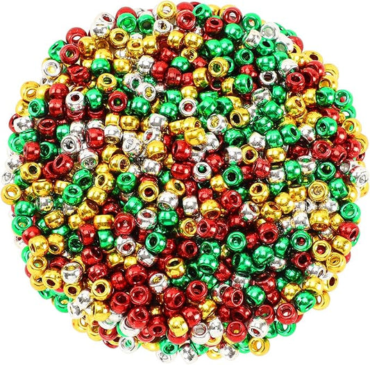 UPINS Christmas Pony Beads - 1200 Pcs Red, Green, Silver, Gold for Craft Jewelry Making