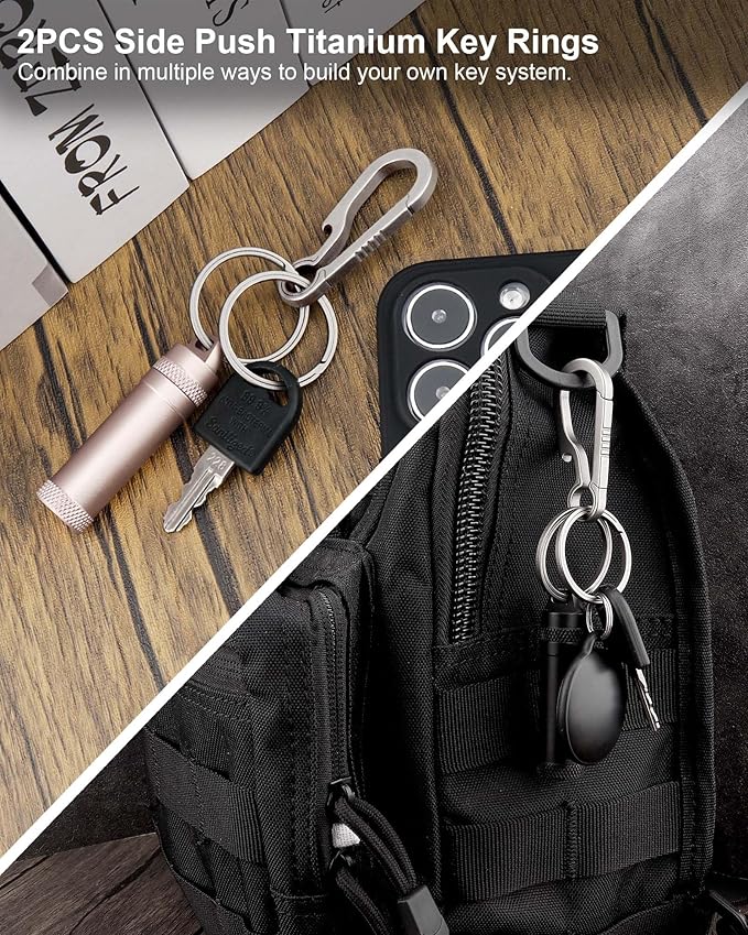 Titanium Key Rings Heavy Duty Side Push Split Key Chain Rings for Key Carabiner Quick Release Keychain Rings