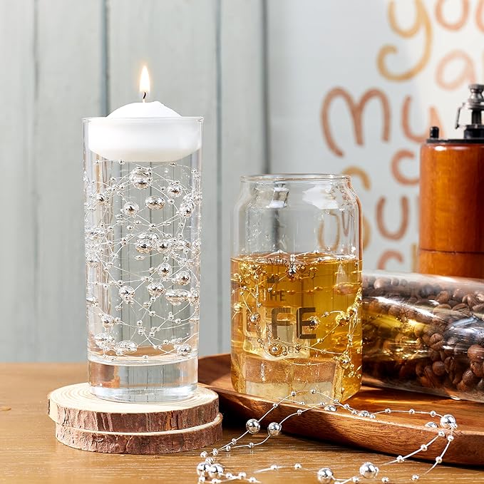 LAIDANLA 30 Pcs Silver Artificial Floating Pearls for Vases Faux Pearl Beads String for Garland Vase Filler Floating Candle Wedding Holiday Party Table Centerpiece Vases Decor