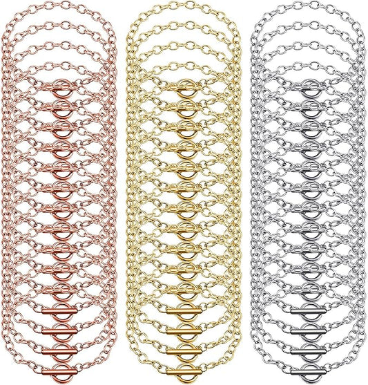 Hicarer 45 Pieces Bracelet Chains with OT Toggle Clasp Stainless Steel Bracelet Link Chains DIY Jewelry Making Supplies for Women Jewelry Crafts(Silver, Gold, Rose Gold)
