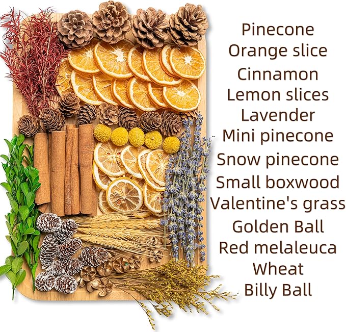 DIY Dried Flowers Kit with Lavender, Pinecone, Scented Orange Slices, Lemon Slices, Cinnamon Sticks for Home Decor, Aroma Diffuser,Christmas Decoration, DIY Crafts Holiday Decor