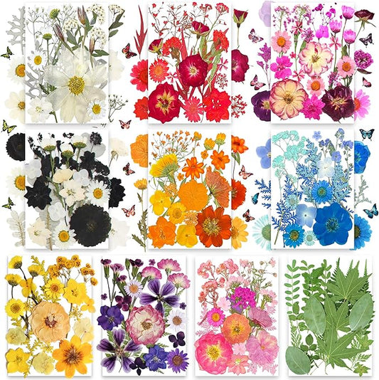 TrendCart 301Pcs Multi-Style Dried Pressed Flowers & Leaves (10 Packs) - Pressed Flower for Crafts, Resin, Nail Art, Candle, Soap, Scrapbooking & Frame Decor
