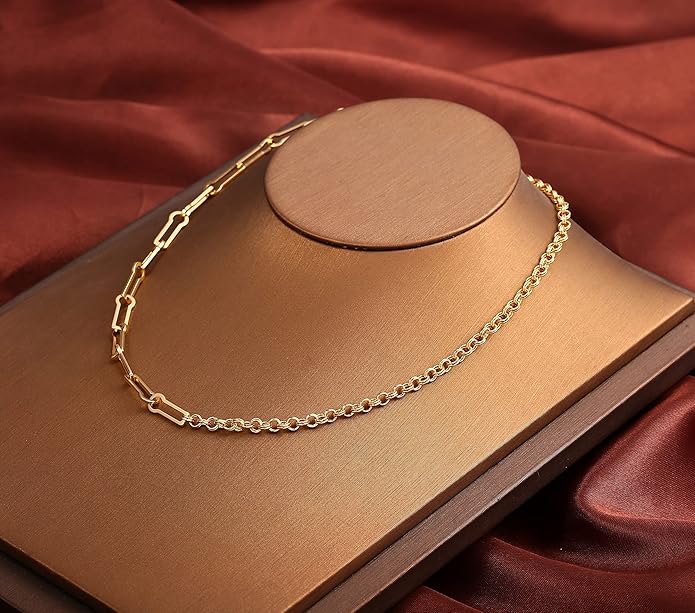 Aobei Pearl 18K Gold Plated Paperclip Chain Choker Satellite Chain Freshwater Cultured Biwa Pearl Pendant Necklace Dainty Jewelry for Women