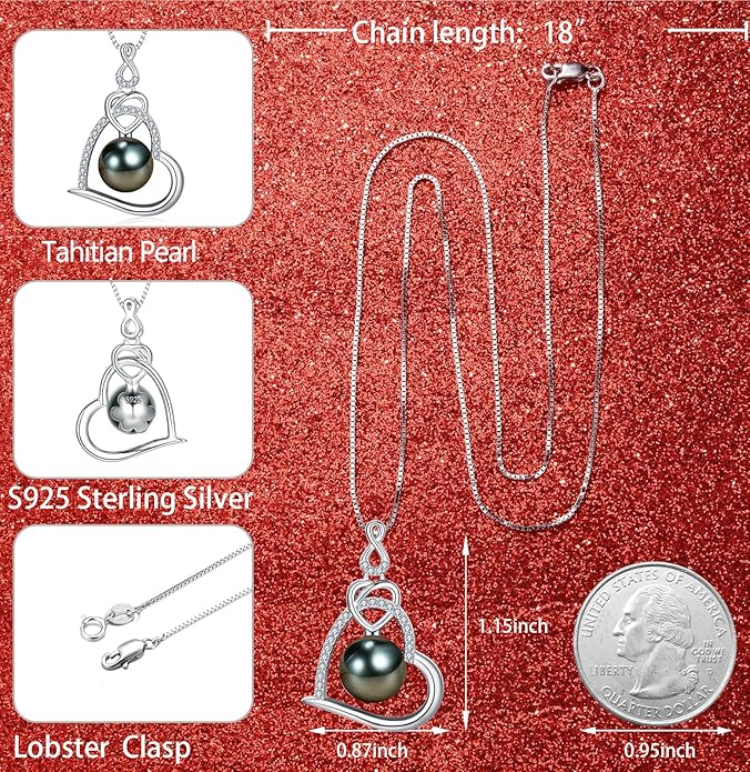 Gifts for Women Wife-Tahitian Black Pearl-Necklace-Gift for Wife Wedding Birthday Anniversary Jewelry-Mom Girlfriend Her Mothers Day Gifts for Mom Women Valentines Day Christmas Day Gifts