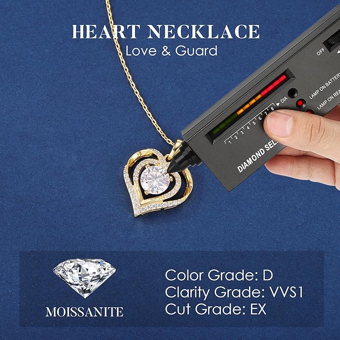 MOOSEA Valentines Day Gifts for Her - 925 Sterling Silver Double Heart Moissanite Necklace, 1-3 Carat Lab Created Moissanite Anniversary Birthday Gift for Women Wife Girlfriend Mom