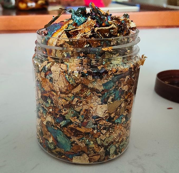 JINRUISI Gilding Flakes Variegated Gold Foils Leaf Flakes Gilding Craft Paper Decoration Art Supplies (Gold Green)