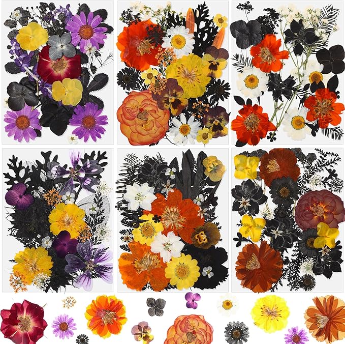 Nuanchu 167 Pcs Real Dried Pressed Flowers Natural Dried Flowers Colorful Daisy Mixed Wildflowers Leave for DIY Candle Resin Nails Jewelry Pendant Crafts Floral Art(Multicolor,Scary Style)