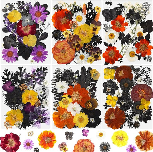 Nuanchu 167 Pcs Real Dried Pressed Flowers Natural Dried Flowers Colorful Daisy Mixed Wildflowers Leave for DIY Candle Resin Nails Jewelry Pendant Crafts Floral Art(Multicolor,Scary Style)