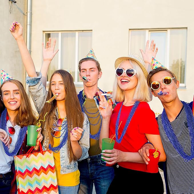 100PCS Mardi Gras Beads Necklace, Blue Bead Necklaces Stuff Bulk, 33" Christmas Necklace Party Supplies, Festival Parade Throw Accessories for Wedding Birthday Pirate Theme Party Decor