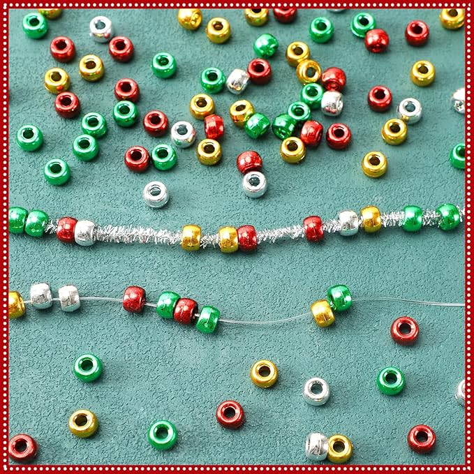 UPINS Christmas Pony Beads - 1200 Pcs Red, Green, Silver, Gold for Craft Jewelry Making