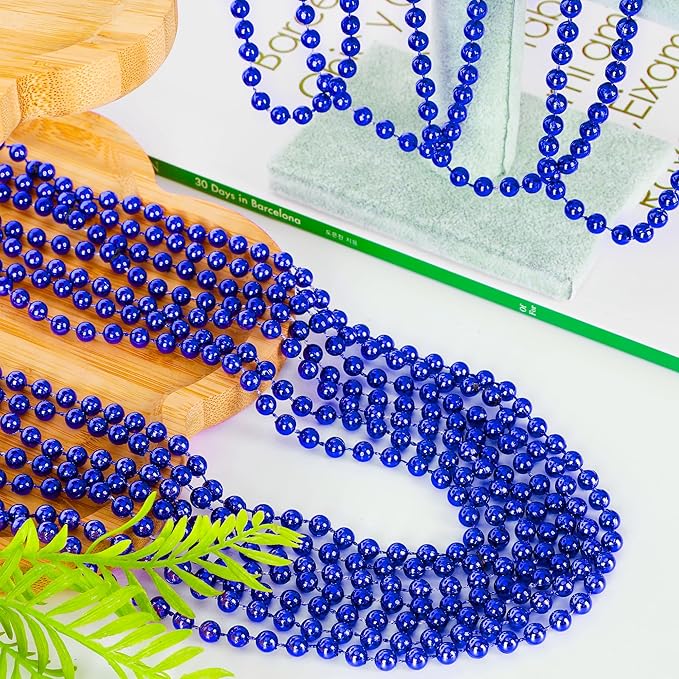 100PCS Mardi Gras Beads Necklace, Blue Bead Necklaces Stuff Bulk, 33" Christmas Necklace Party Supplies, Festival Parade Throw Accessories for Wedding Birthday Pirate Theme Party Decor