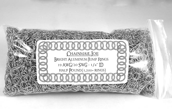 1/2 Pound Bright Aluminum Chainmail Jump Rings 20G 1/4" ID (5200+ Rings)