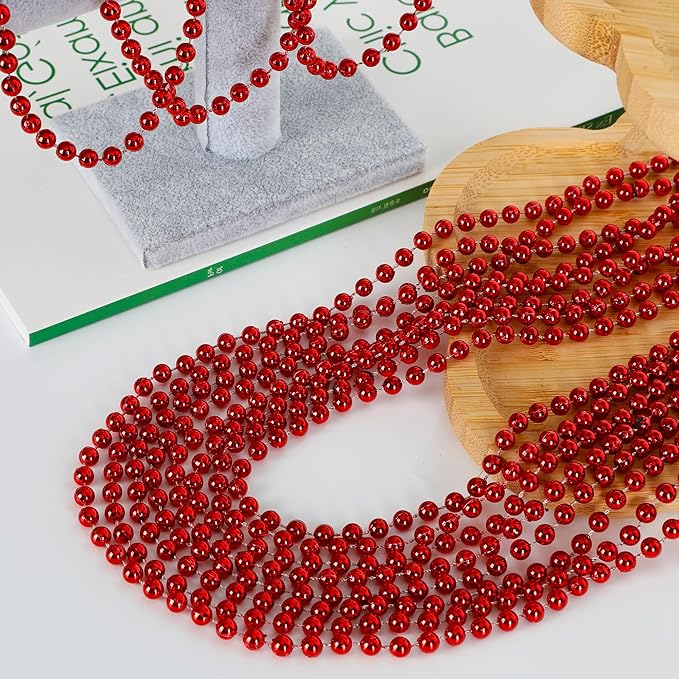 100PCS Mardi Gras Beads, Red Beads Party Favors, 33" Toy Necklaces Festival Costumes, Festival Parade Throw Accessories for Weddings Valentines Christmas Celebrations Decor