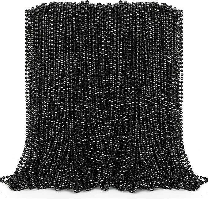 Black Beads Necklace, 100PCS Halloween Black Necklaces Stuff Accessories, 33" Mardi Gras Beads Costume, Festival Parade Throw for Halloween Wedding Party Events Supplies Decorations