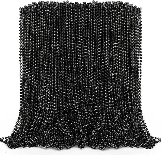Black Beads Necklace, 100PCS Halloween Black Necklaces Stuff Accessories, 33" Mardi Gras Beads Costume, Festival Parade Throw for Halloween Wedding Party Events Supplies Decorations