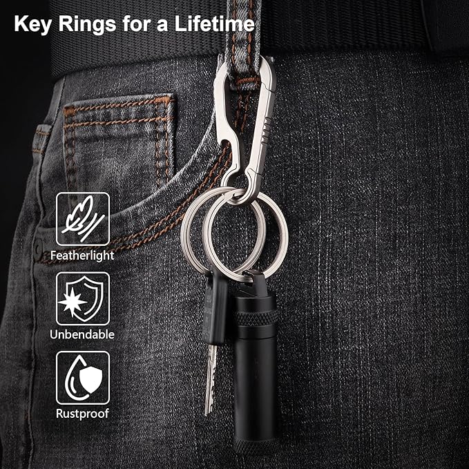 Titanium Key Rings Heavy Duty Side Push Split Key Chain Rings for Key Carabiner Quick Release Keychain Rings