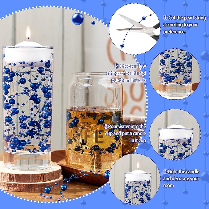 LAIDANLA 30 Pcs Blue Artificial Floating Pearls for Vases Faux Pearl Beads String for Garland Vase Filler Floating Candle Wedding Holiday Anniversary Birthday Party Table Centerpiece Vases Decor