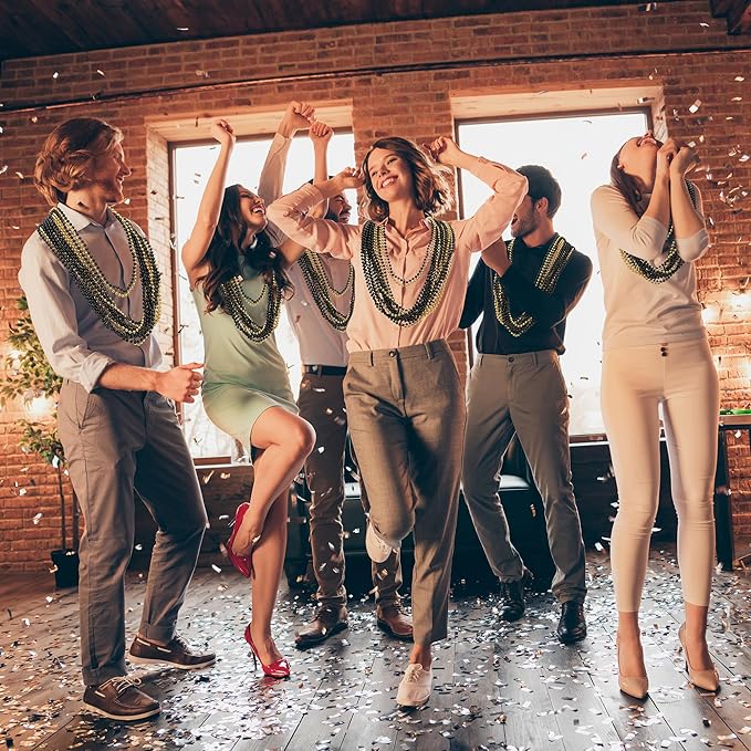 100PCS Bead Necklace, Gold Black New Year Bead Party Favors, New Year Eve 33" Toy Necklaces Costume Accessories, Parade Throw Accessories for New Year Wedding Birthday Celebrations Decoration