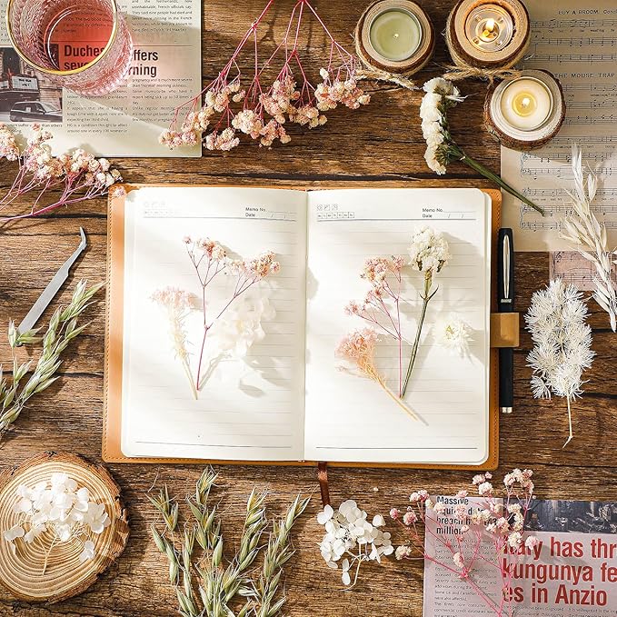 Real Dried Flowers, Natural Dry Flowers Mixed Natural Pressed Flowers Flores Secas Dried Florals for Crafts,Resin,Candle Making,Natural Flowers, Colors Vary Slightly(Pink and White)