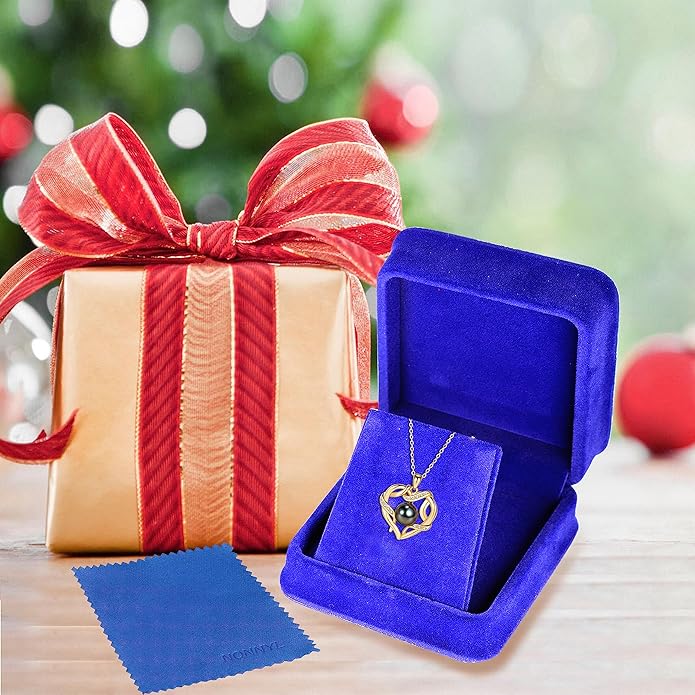 Christmas Gifts for Women- Tahitian Black Pearl- Heart Necklace- Wife Mom Girlfriend Her- Anniversary Birthday- Mothers Day Valentine's Jewelry Gifts Real 9-10mm Pearl Pendant