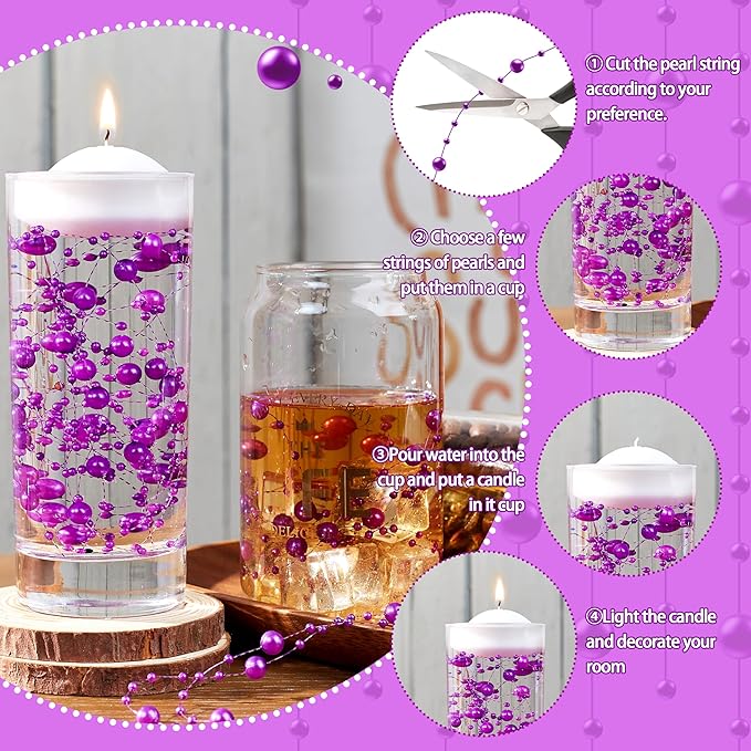 LAIDANLA 30 Pcs Purple Artificial Floating Pearls for Vases Faux Pearl Beads String for Garland for Vase Filler Floating Candle Wedding Holiday Party Table Centerpiece Vases Decor