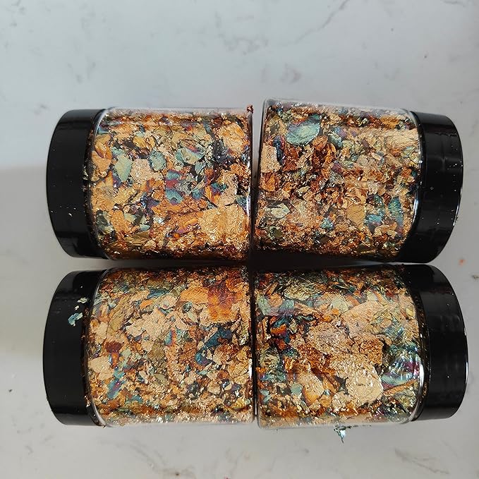 JINRUISI Gilding Flakes Variegated Gold Foils Leaf Flakes Gilding Craft Paper Decoration Art Supplies (Gold Green)