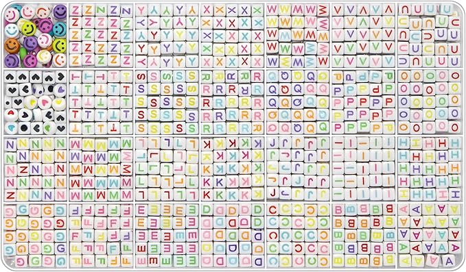 YMSDZHL Alphabet Beads A-Z 1000Pcs Letter Beads, Acrylic 6x6mm Round Letter Beads Kits,Black Digit and Colorful Smile Bead for Bracelets Necklaces DIY Jewelry Making (Colorful Square)