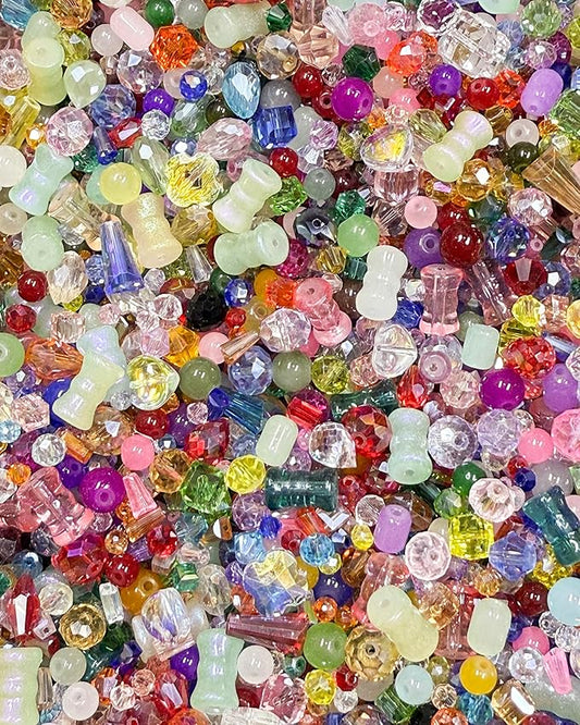 One Pound Assorted Glass Beads for Jewelry Making, 2-16mm Colorful Crystal Beads for Bracelets, Crafts, DIY Art, Bulk Jewelry Making Supplies