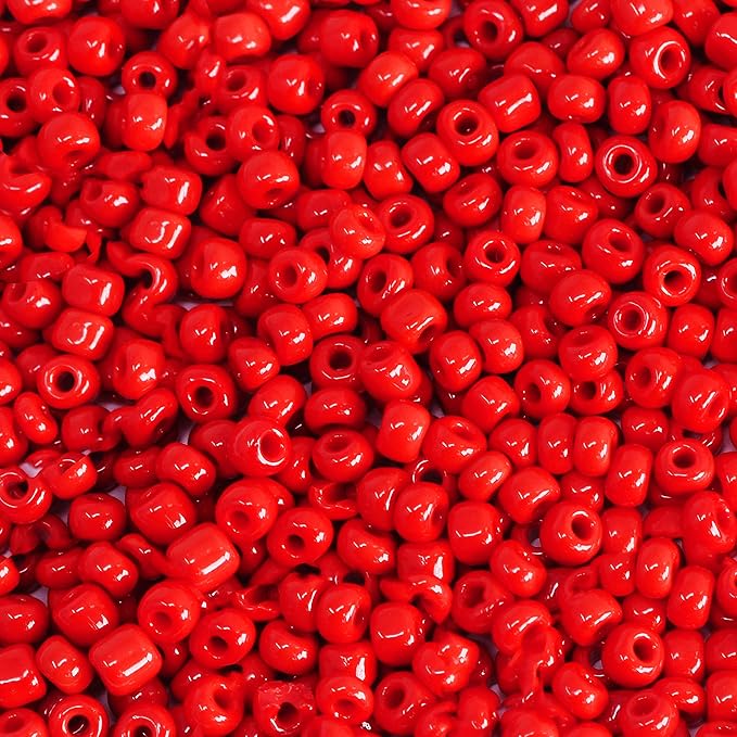 Mandala Crafts 8/0 Glass Seed Beads for Professional Beadwork, 6000 Opaque Red Glass Beads