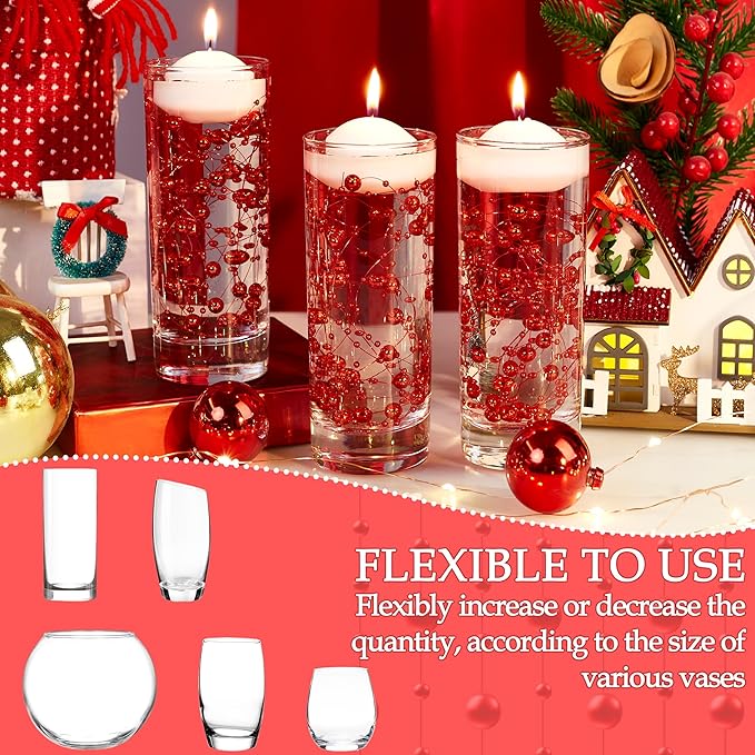 LAIDANLA 30 Pcs Red Artificial Floating Pearls for Vases Faux Pearl Beads String for Garland Vase Filler Floating Candle Wedding Holiday Valentine's Day Party Table Centerpiece Vases Decor