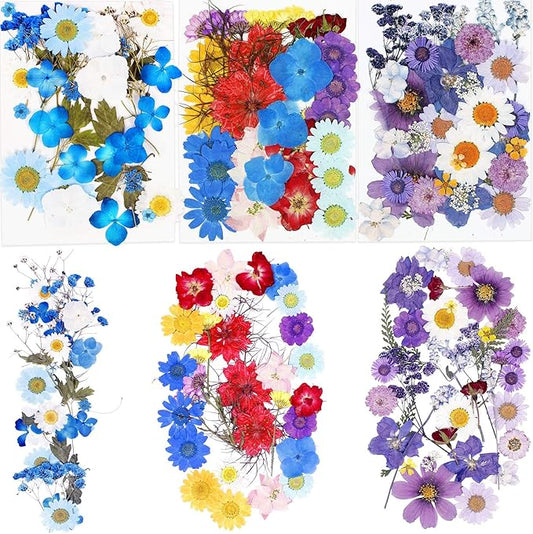 BIHRTC 100PCS Dried Pressed Leaf Flowers Natural Pressed Dry Leaves Sunflowers Chrysanthemum Daisy Flowers for Craft Resin Jewelry Making Soap and Candle Making DIY