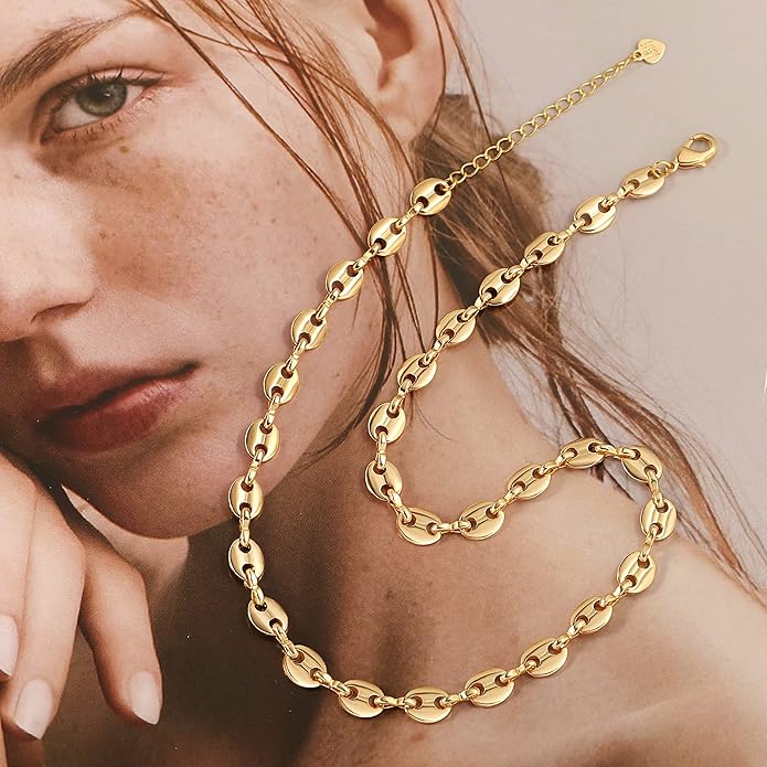 Aobei Pearl 18K Gold Plated Paperclip Chain Choker Satellite Chain Freshwater Cultured Biwa Pearl Pendant Necklace Dainty Jewelry for Women