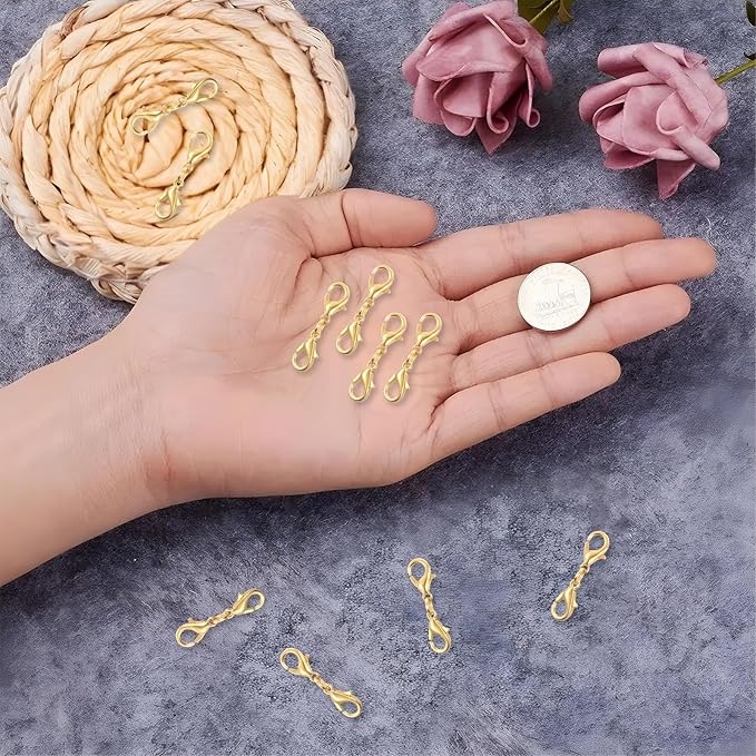 10 Pcs Double Lobster Clasp Necklace Chain Extenders Bracelet Clasp Connector Gold Lobster Claw Clasps Double Opening Jewelry Clasps for DIY Jewelry Making