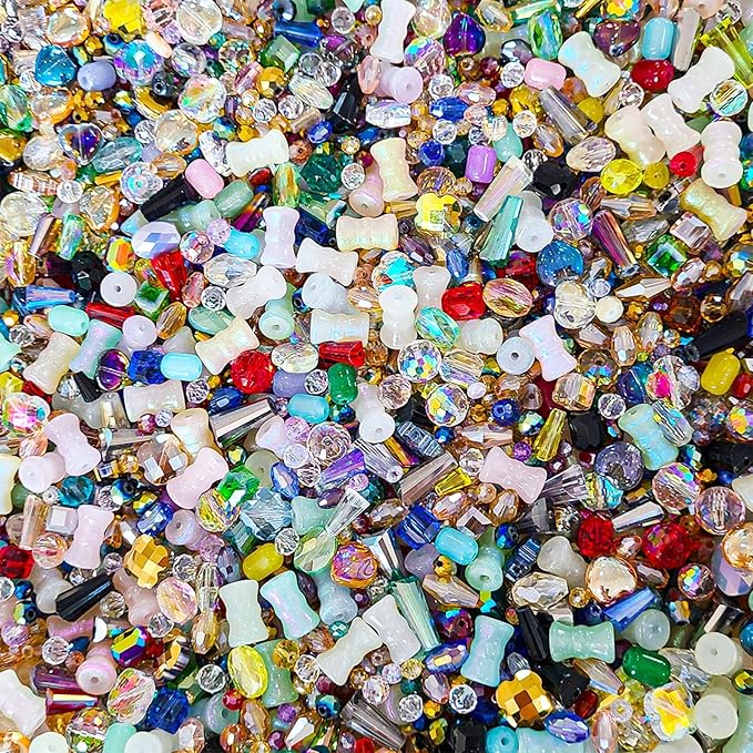 Half Pound Assorted Glass Beads for Jewelry Making, 2-16mm Colorful Crystal Beads for Bracelets, Crafts, DIY Art, Bulk Jewelry Making Supplies