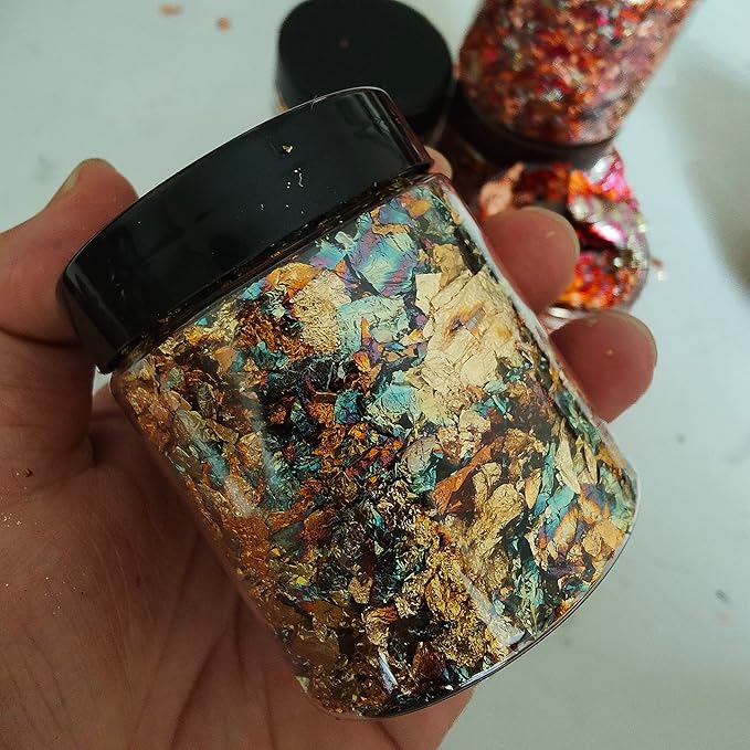 JINRUISI Gilding Flakes Variegated Gold Foils Leaf Flakes Gilding Craft Paper Decoration Art Supplies (Gold Green)