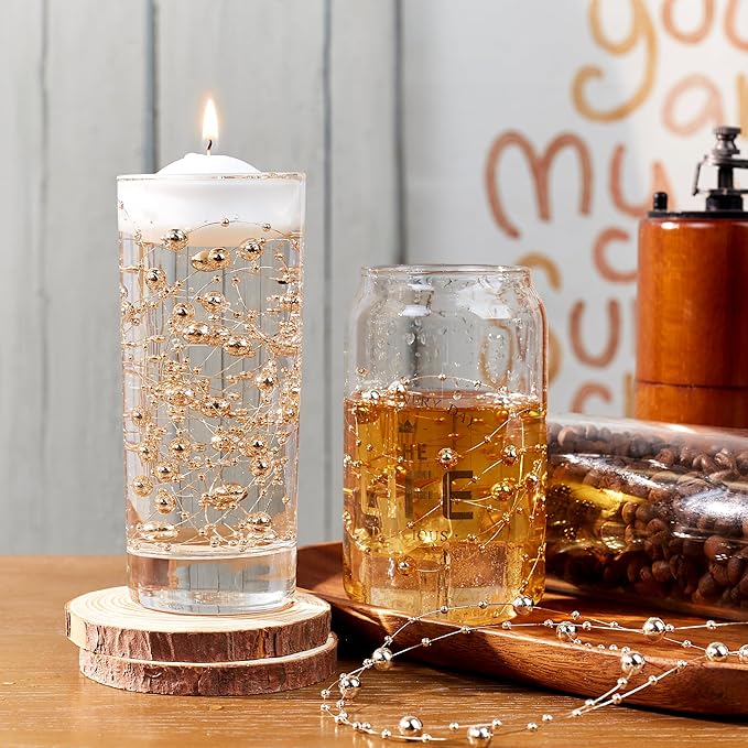 LAIDANLA 30 Pcs Rose Gold Artificial Floating Pearls for Vases Faux Pearl Beads String for Garland Pearls for Vase Filler Floating Candle Wedding Anniversary Party Table Centerpiece Decor